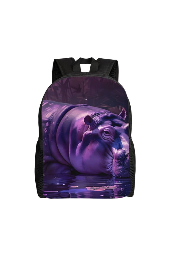 Purple Hippo In Water Print Laptop Backpack for Work, College, Travel, Daily Backpacks for Men Women, Sport Rucksack,Computer Bag