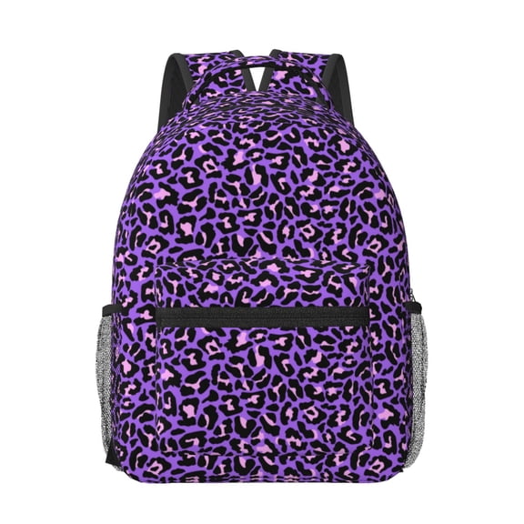 Honeii Purple Leopard Print Backpack for School,15.6 inch Laptop Back Pack for High School and College Students, Waterproof Computer Bookbag-One Size