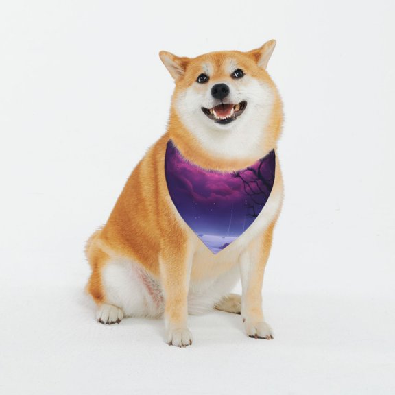 Honeii Purple Moon Tree Night Sky Pattern Pet Scarf for Small Dogs and Cats,Washable Triangle Dog Scarfs with Adjustable Buckle,Dog Bandana-XX-Large