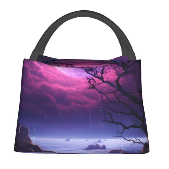 Honeii Purple Moon Tree Night Sky Print Cooler Bag Insulated, Large Leakproof Soft Sided Portable Cooler Bag,Lunch Box Lunch Bag