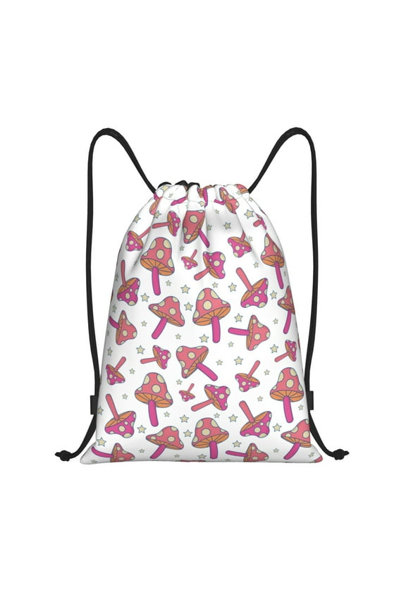 Purple Mushroom Print Drawstring Backpack,Drawstring Bags String Backpack Gym Cinch Sack Backpack Sport Bag Draw-Small