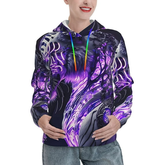 Honeii Purple Pattern White Tiger Pattern Womens Oversized Hoodies Long Sleeve Sweatshirts Pullover Fall Outfits with Pocket-Medium