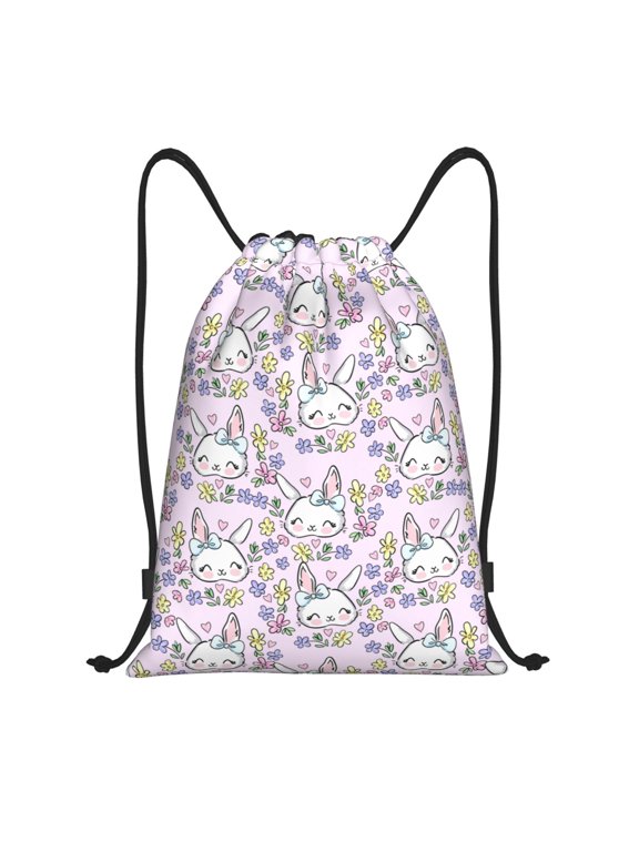 Purple Rabbit Print Drawstring Backpack,Drawstring Bags String Backpack Gym Cinch Sack Backpack Sport Bag Draw-
