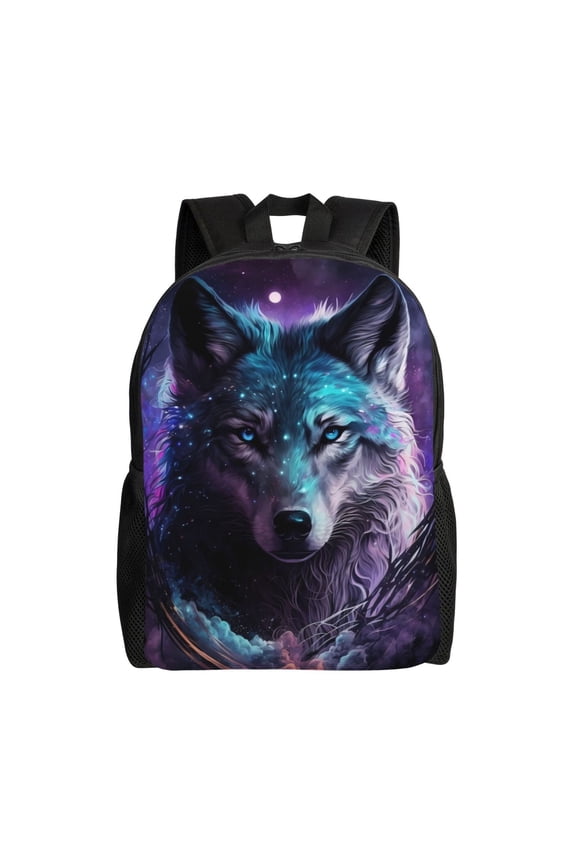 Purple Sky Wolf Print Laptop Backpack for Work, College, Travel, Daily Backpacks for Men Women, Sport Rucksack,Computer Bag