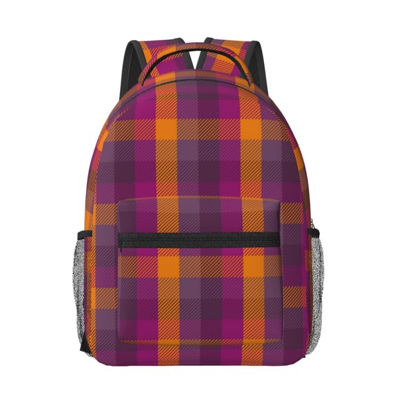 Honeii Purple Yellow Buffalo Plaid Print Backpack for School,15.6 inch Laptop Back Pack for High School and College Students, Waterproof Computer Bookbag-One Size