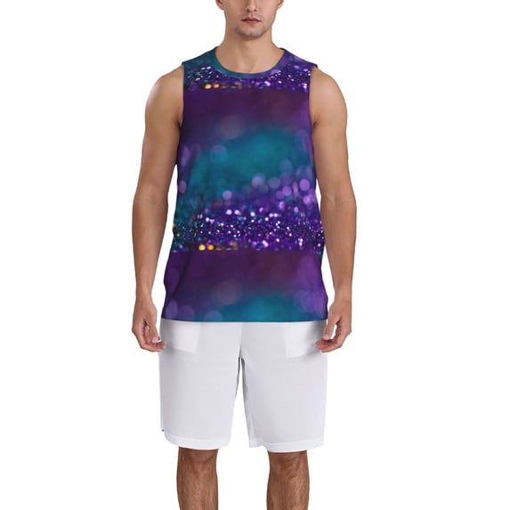 Honeii Purple and Green Glitter print basktball shirt for men and women, Unisex basketball jersey for Theme party-XX-Large
