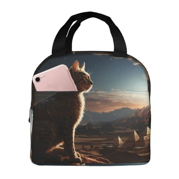 Honeii Pyramid Desert Cat Print Lunch Bag Women, Lunch Box Lunch Bag for Women Adult Men, Small Leakproof Cute Lunch Tote Large Capacity Reusable