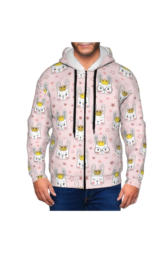 Queen For Rabbit Print Hoodies for Men, Pullover & Full Zip, Breathable Zip up Hoodie, Sweatshirt-X-Large