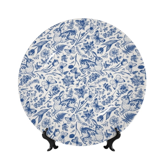 Honeii Rabbit And Butterfly Print Elegant Bone China Decorative Plate, Porcelain Plate,Art Crafts,Ceramic Ornaments for Home Office Wall Decor-6in
