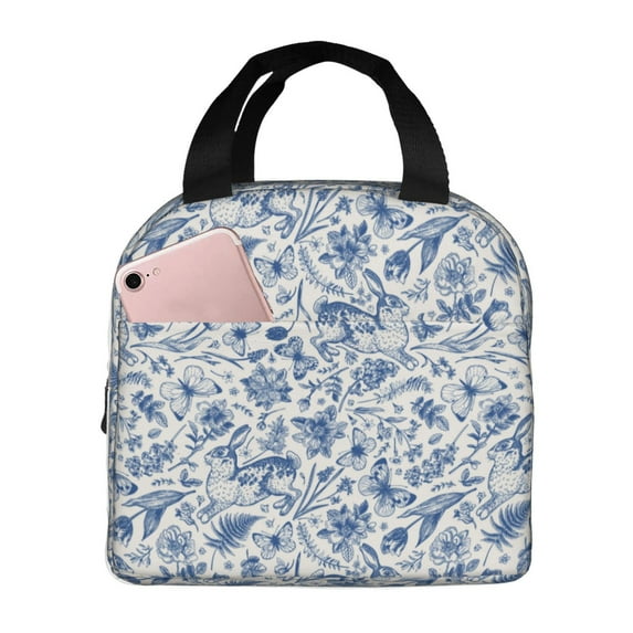 Honeii Rabbit And Butterfly Print Lunch Bag Women, Lunch Box Lunch Bag for Women Adult Men, Small Leakproof Cute Lunch Tote Large Capacity Reusable