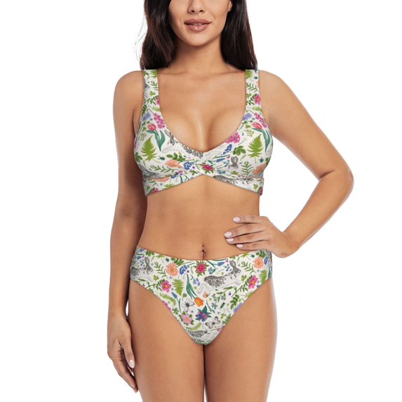 Honeii Rabbit And Butterfly Print Women’s Bikini Set,Two Piece Swimsuit Bathing Suits,Stylish High Elasticity Swimwear for Beach and Pool