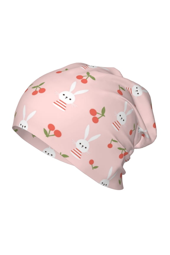 Rabbit And Cherry Print Kids Knit Beanie Watch Hat ,Knit Cap for Boys and Girls