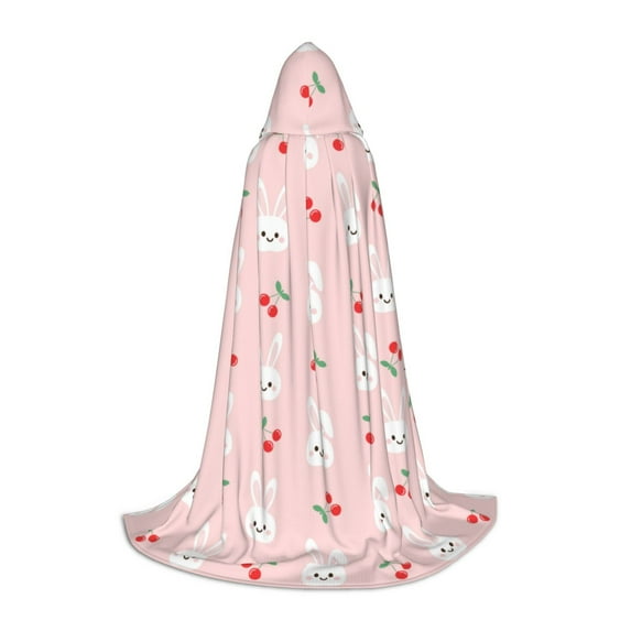 Honeii Rabbit And Cherry Print Poncho Cape, Cloak Coat, Snuggly Hooded Wearable Blanket, Hooded Cape For Teenagers,Halloween Costumes-Large