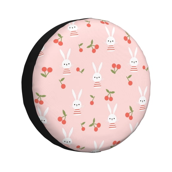Honeii Rabbit And Cherry Print Tire Covers, Waterproof Anti-UV Sun Snow Rain Tire Covers for Trailers, RV, Camper, SUV, Truck-15 inch