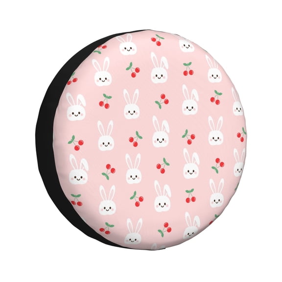 Honeii Rabbit And Cherry Print Tire Covers, Waterproof Anti-UV Sun Snow Rain Tire Covers for Trailers, RV, Camper, SUV, Truck-16 inch
