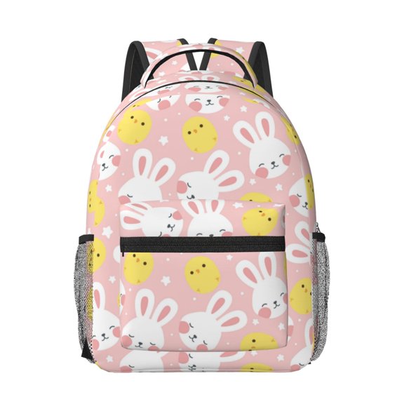 Honeii Rabbit And Chick Print Backpack for School,15.6 inch Laptop Back Pack for High School and College Students, Waterproof Computer Bookbag-One Size