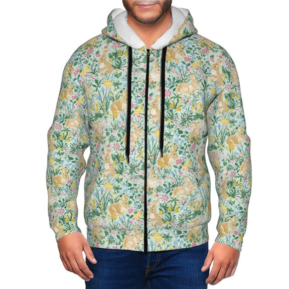 Honeii Rabbit And Chick Print Hoodies for Men, Pullover & Full Zip, Breathable Zip up Hoodie, Sweatshirt-Medium