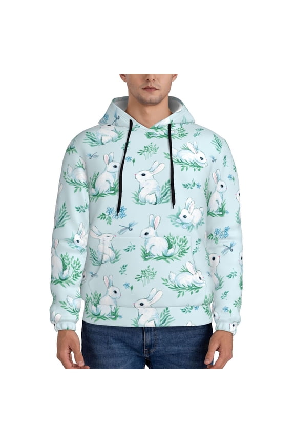 Rabbit And Dragonfly Pattern Mens Hoodies Men's Loose Sleeve Sweatshirt,Pullover Hooded Sweatshirt for Men,Essentials Hoodie-Large