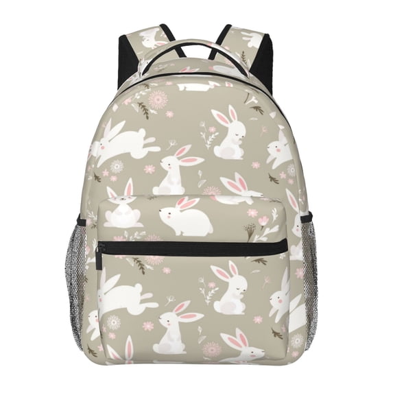 Honeii Rabbit And Flower Print Backpack for Both Men and Women, Basic Bookbag for College, Work, or Travel,Rucksack Computer Bag-One Size