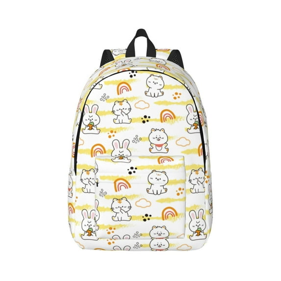Honeii Rabbit And Milk Tea Print Canvas College Laptop Backpack, Durable Rucksack Travel Notebook Bag School Backpack Book Bag for Men Women-Medium