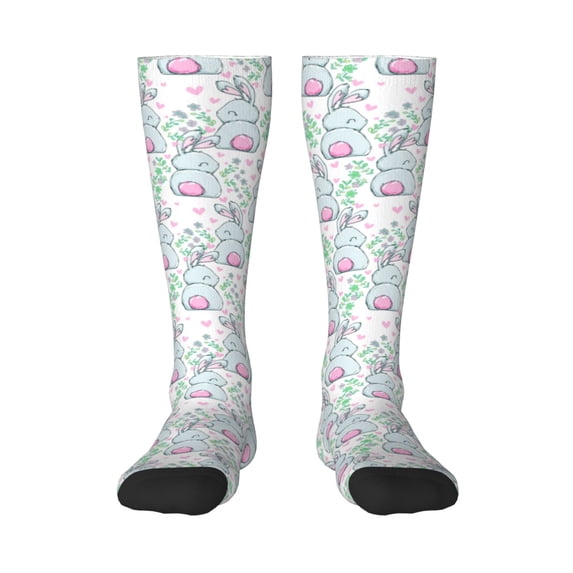 Honeii Rabbit Back View Print Long Socks,Novelty Design Socks Gift for Men and Women,Crew Socks,Calf Socks