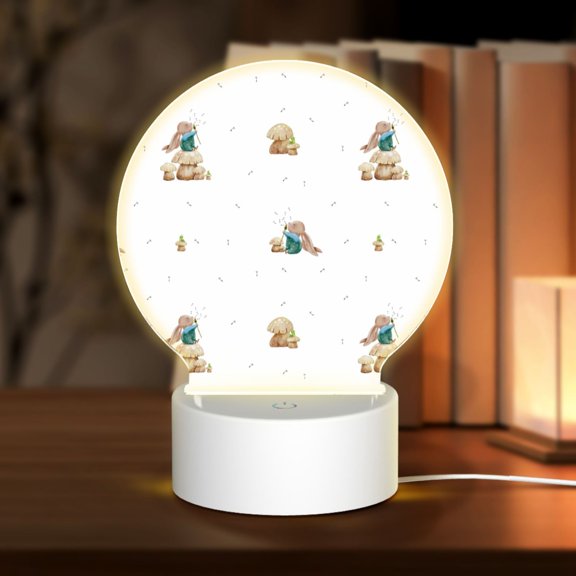 Honeii Rabbit Blowing Dandelions Print Acrylic LED Night Lamp,Round Touch-Control Night Light with 3 Lighting Modes,for Bedrooms, Living Rooms, and Gifting