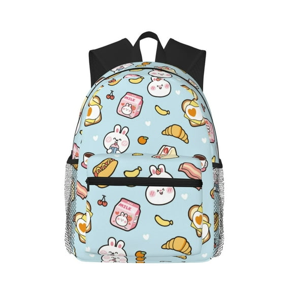 Honeii Rabbit Burger Coffee Print School Backpack,Casual Lightweight Travel Rucksack Daypack,Backpacks for College High