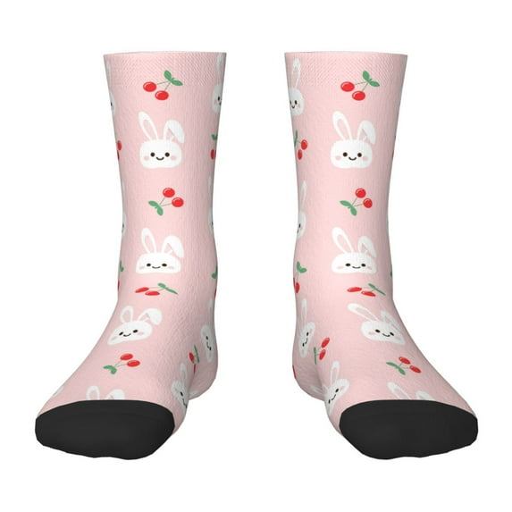 Honeii Rabbit And Cherry Print Children's Colorful Socks,Unisex Kids and Toddlers' Cushioned Sock,Kids Athletic Crew Socks,for Everyday Wear and Sports