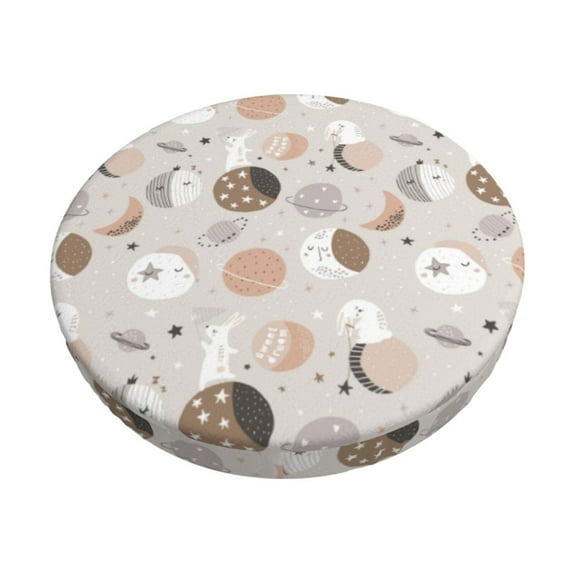 Honeii Rabbit In Space Bar Stool Covers – Perfect Fit for 12" to 14" Round Stools, Crease-Resistant, Stretchy, Washable & Dustproof Seat Slipcovers-14 inch