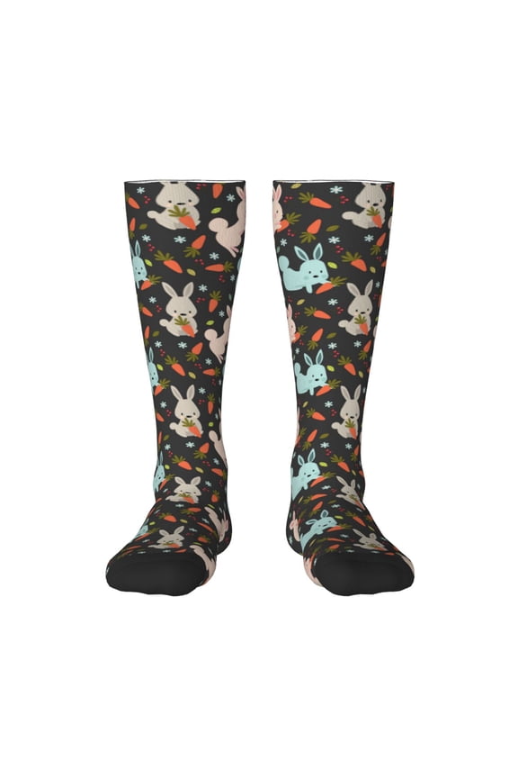 Rabbit Is Eating Carrots Print Long Socks,Novelty Design Socks Gift for Men and Women,Crew Socks,Calf Socks