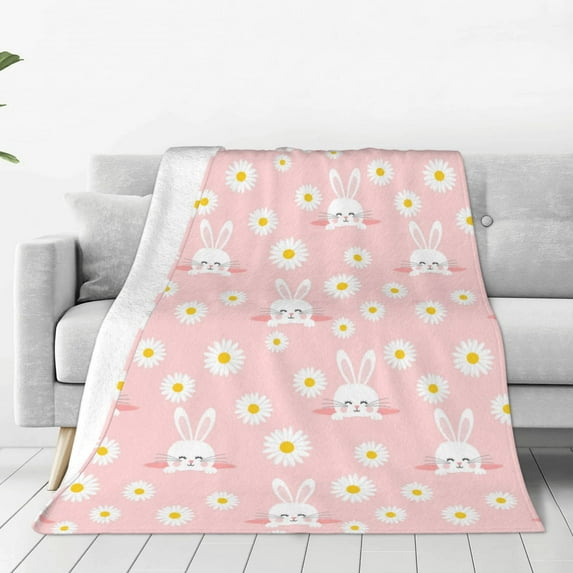 Honeii Rabbit Sunflower Print Fleece Blanket - Throw Blanket for Bed, Sofa, Couch, Camping, and Travel , Microplush Ultra Soft Warm Blanket-60"x50"