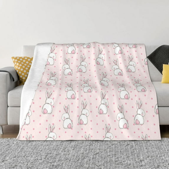 Honeii Rabbit print throw blanket, crafted from cozy cotton flannel, offers versatile home decor as a bedding suitable for all seasons.-80"x60"