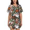 thumbnail image 1 of Honeii Rabbits on Floral for Women's Summer Pajama Set featuring Soft Short Sleeve Shirt & Matching Bottoms with Convenient Pockets for Relaxed Home Wear-Medium, 1 of 6