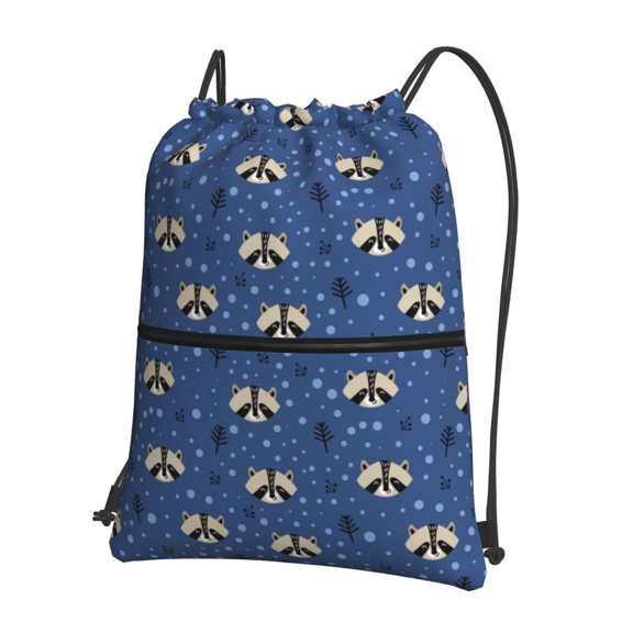 Honeii Raccoon blue point Print Drawstring Backpack,String Bag,Sackpack Cinch Water Resistant Nylon for Gym Shopping Sport Yoga