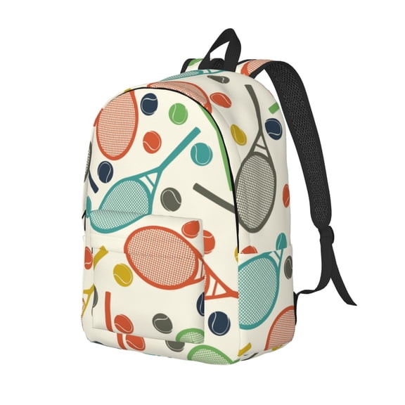 Honeii Racket and Tennis Ball Print Canvas Backpack for School & Outdoor,Laptop Excursion Backpack,Notebook School Bookbag For Men Women,for Work, Travel, and Everyday Use-Medium