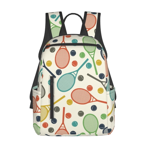 Honeii Racket and Tennis Ball Print Lightweight Backpacks,Carry on Backpack,Durable Backpack for School, Work & Travel