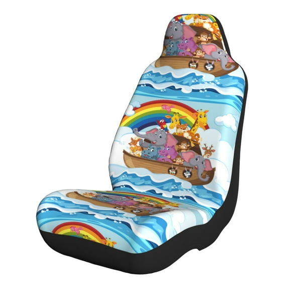 Honeii Rainbow Animals on Noah's Ark for Car Seat Covers Full Set, Seat Covers for Cars, Car Seat Protector Waterproof, Leather Car Seat Cushion-2 PCS