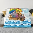thumbnail image 1 of Honeii Rainbow Animals on Noah's Ark print throw blanket, crafted from cozy cotton flannel, offers versatile home decor as a bedding suitable for all seasons.-, 1 of 6