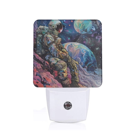 Honeii Rainbow Astronaut Space Landscape Print LED Night Light with Light Sensor, Night Lights Plug Into Wall,Ideal for Bedrooms and Hallways-US