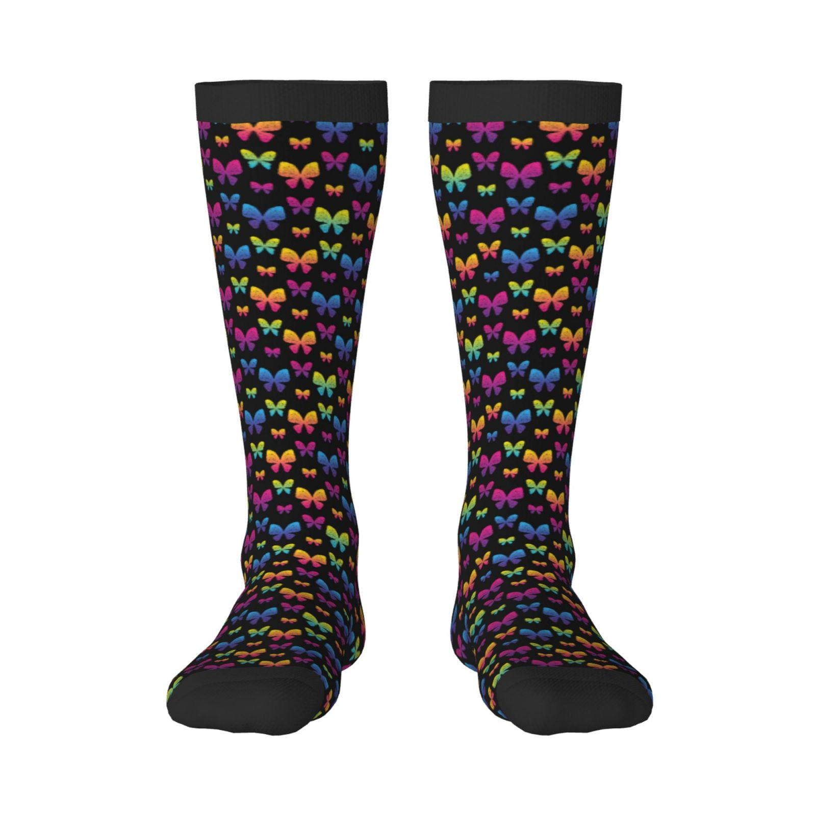 Honeii Rainbow Butterfly Print Long Socks,Novelty Design Socks Gift for