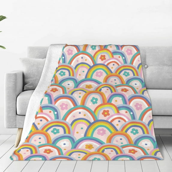 Honeii Rainbow Flowers Print Fleece Blanket - Throw Blanket for Bed, Sofa, Couch, Camping, and Travel , Microplush Ultra Soft Warm Blanket-40"x30"