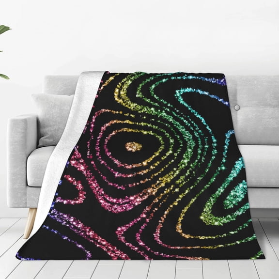 Honeii Rainbow Glitter Print Fleece Blanket - Throw Blanket for Bed, Sofa, Couch, Camping, and Travel , Microplush Ultra Soft Warm Blanket-