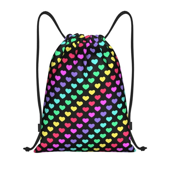 Honeii Rainbow Hearts Print Drawstring Backpack,Drawstring Bags String Backpack Gym Cinch Sack Backpack Sport Bag Draw-Small