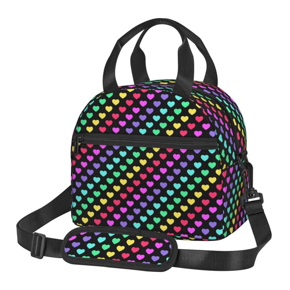 Honeii Rainbow Hearts Print Lunch Box,Insulated Lunch Bag,Lunch Tote Bags,Leakproof Cooler Lunch Case for Travel Work Picnic