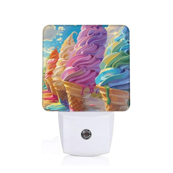 Honeii Rainbow Melting Ice Cream Print LED Night Light with Light Sensor, Night Lights Plug Into Wall,Ideal for Bedrooms and Hallways-US