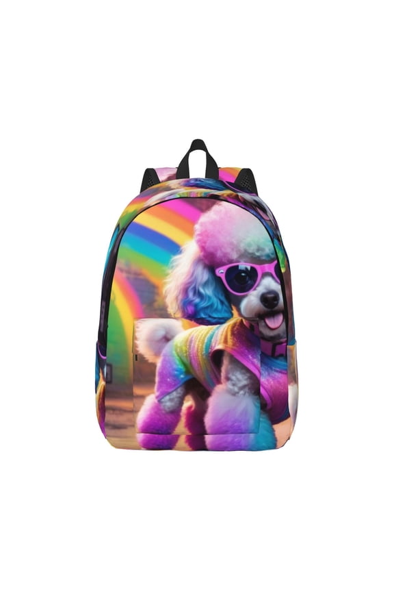 Rainbow Poodle Urban Street Print Canvas College Laptop Backpack, Durable Rucksack Travel Notebook Bag School Backpack Book Bag for Men Women-Small