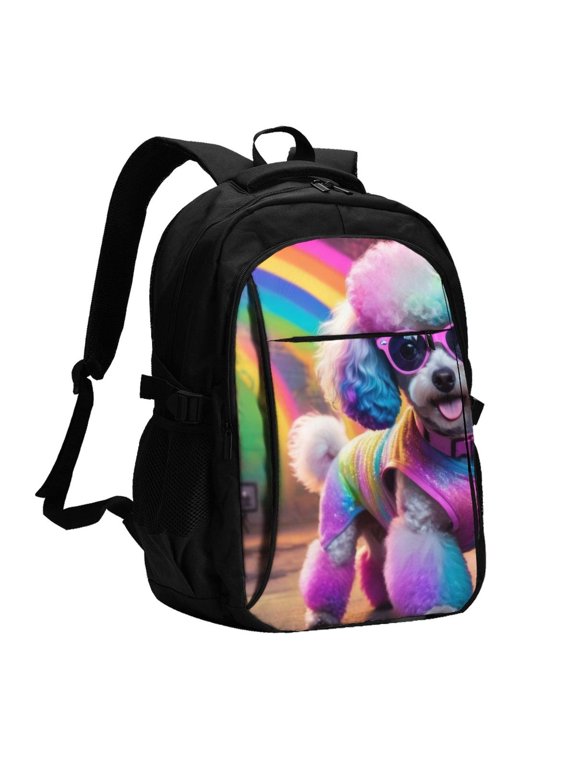 Rainbow Poodle Urban Street for Travel Laptop Backpack, Business Laptops Backpack with USB Charging Port, College High School Computer Bag for Men Women
