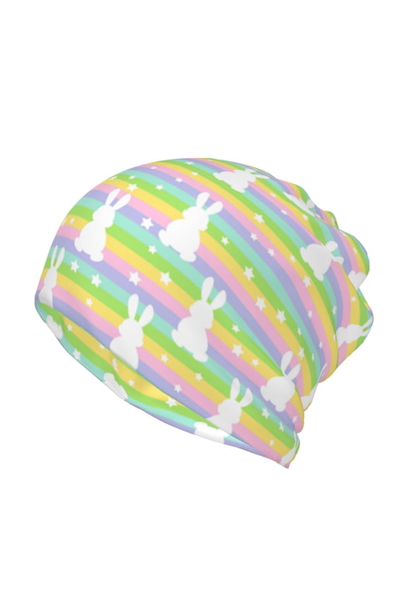 Rainbow Rabbit Print Winter Beanie Daily Hat - Thermal Polar Fleece Ski Running Hat Skull Cap for Men and Women,Beanie