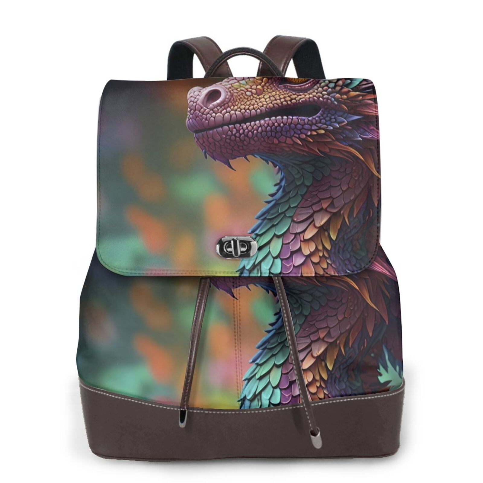 Honeii Rainbow Scales Fantasy Dragon rint Leather Backpack,Trendy ...