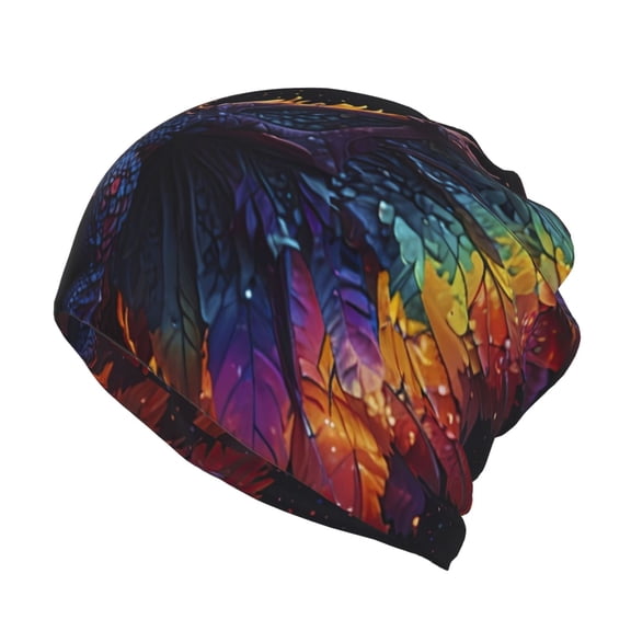 Honeii Rainbow Wings Majestic Dragon Print Winter Beanie Daily Hat - Thermal Polar Fleece Ski Running Hat Skull Cap for Men and Women,Beanie